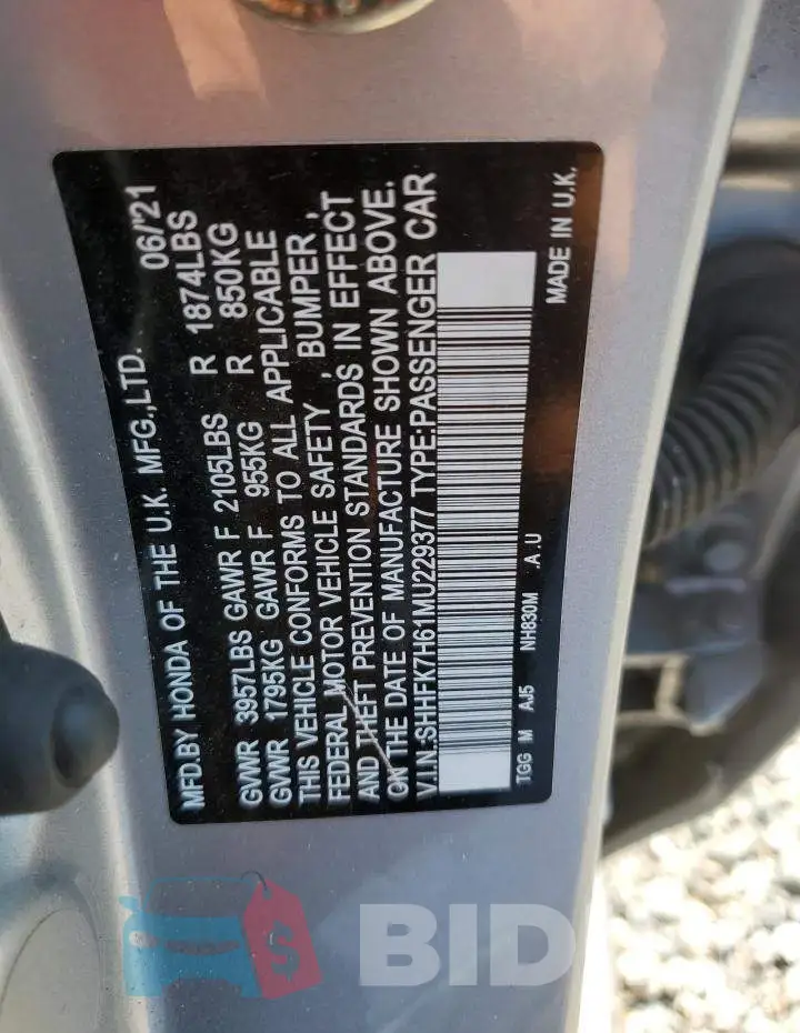 SHHFK7H61MU229377 Photo# 12