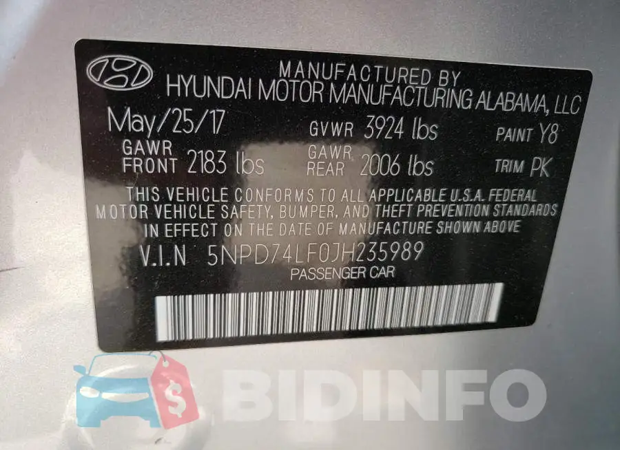 5NPD74LF0JH235989 Photo# 12