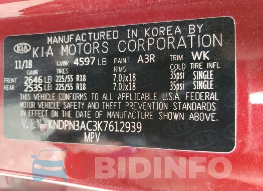 KNDPN3AC3K7612939 Photo# 13