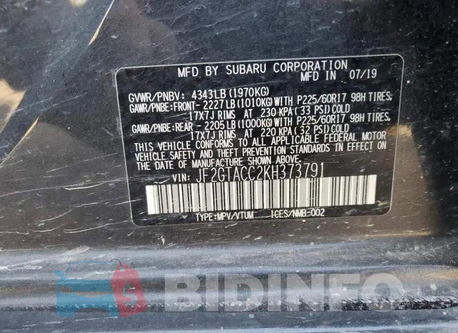JF2GTACC2KH373791 Photo# 13