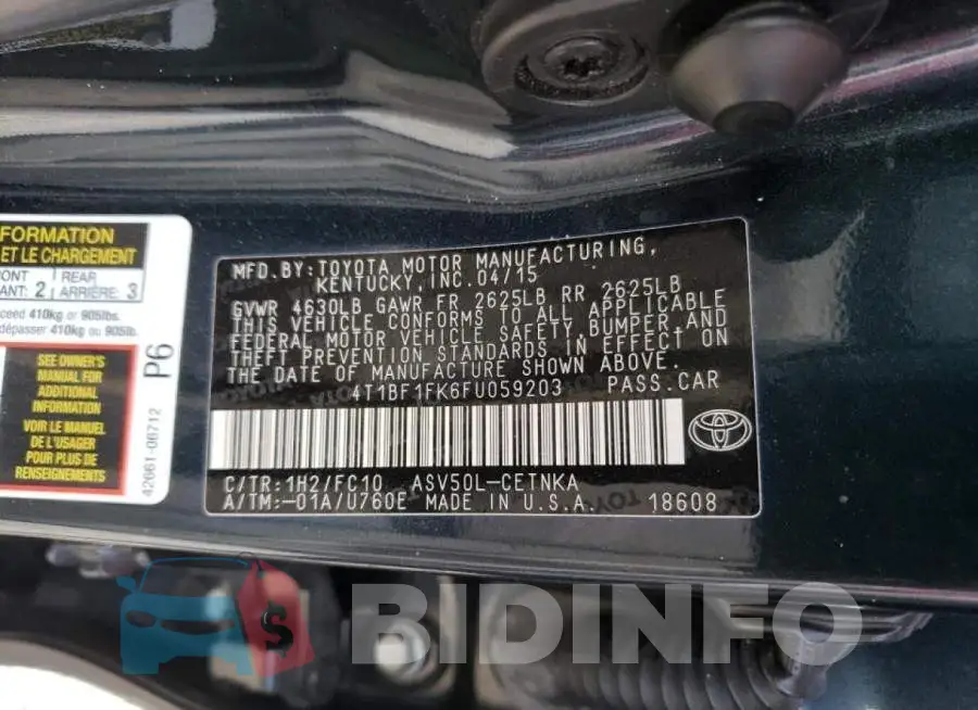 4T1BF1FK6FU059203 Photo# 12