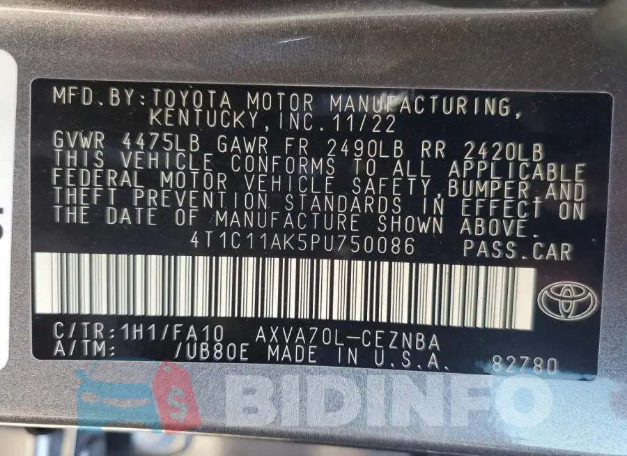 4T1C11AK5PU750086 Photo# 13