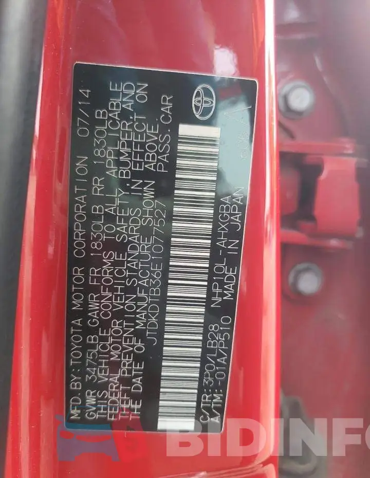 JTDKDTB36E1077527 Photo# 12