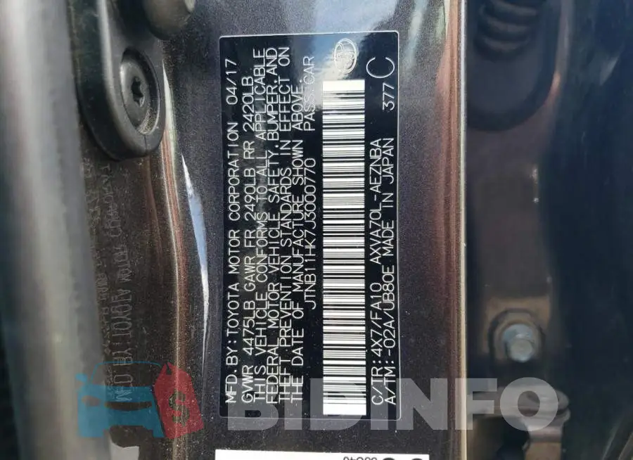 JTNB11HK7J3000770 Photo# 12
