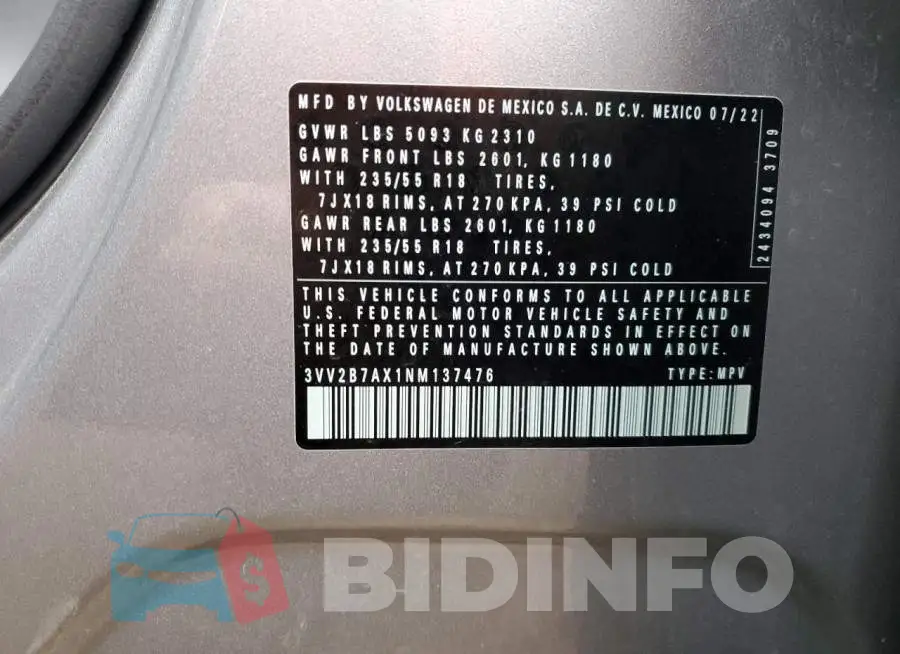 3VV2B7AX1NM137476 Photo# 13