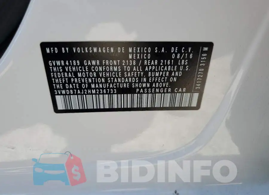 3VWDB7AJ2HM236733 Photo# 12