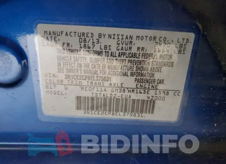 3N1CE2CP8EL375831 Photo# 13