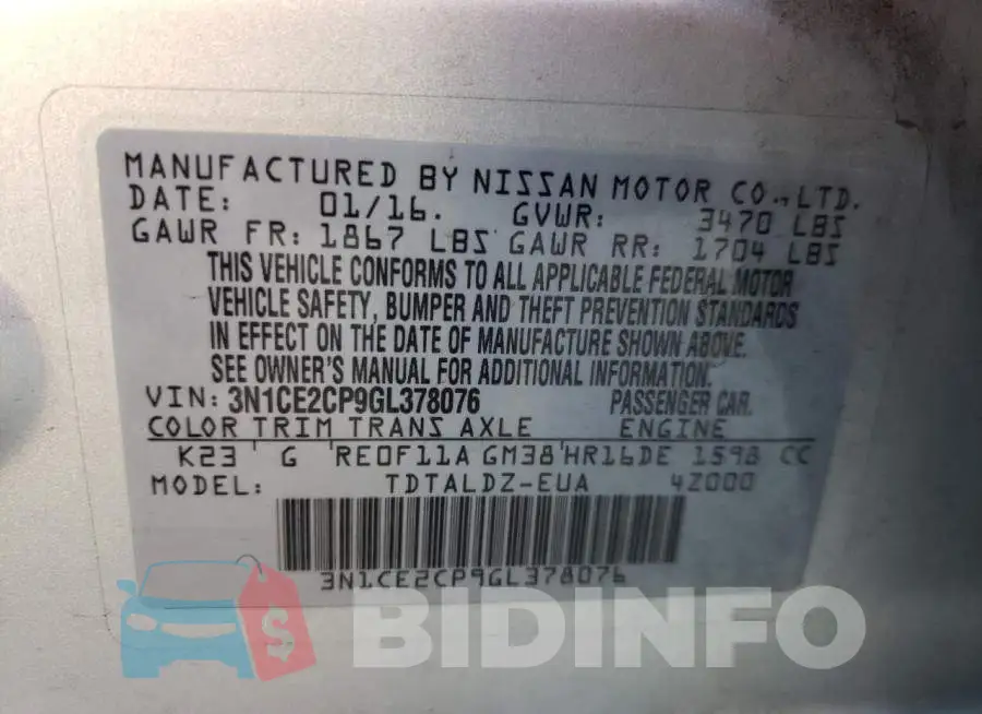 3N1CE2CP9GL378076 Photo# 13