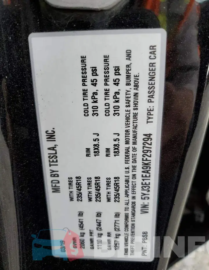5YJ3E1EA9KF297294 Photo# 12