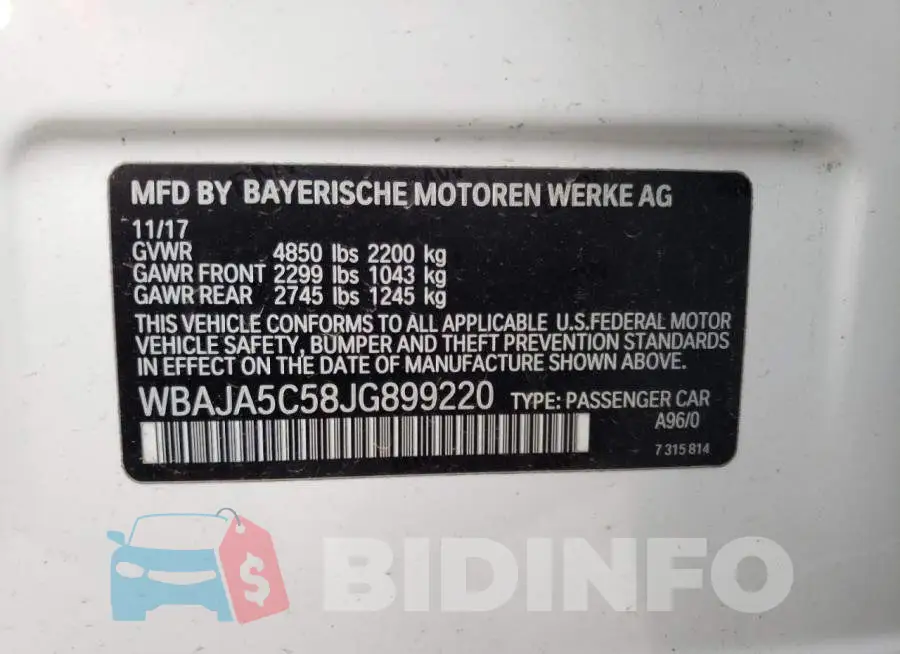 WBAJA5C58JG899220 Photo# 12