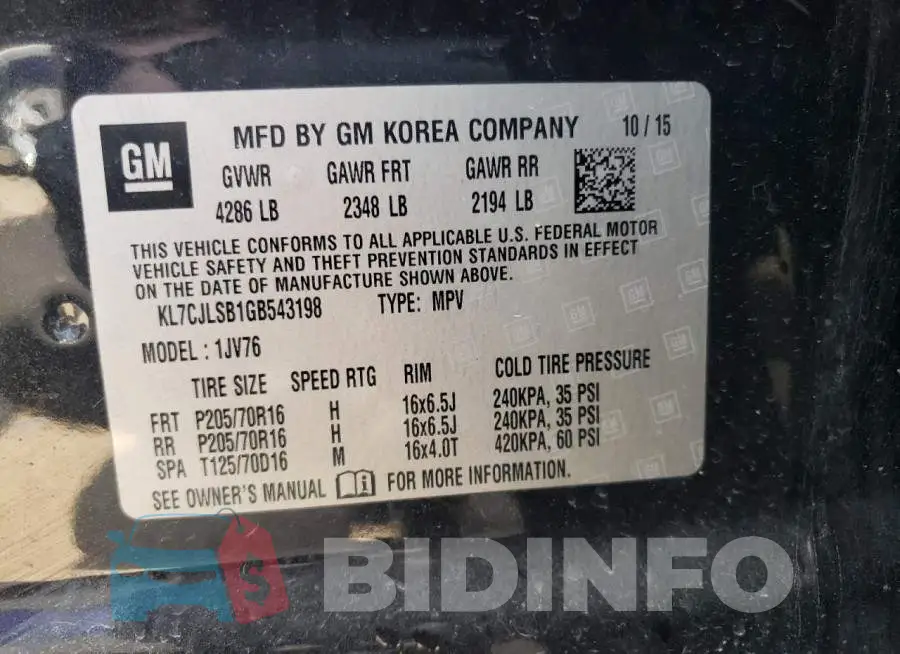 KL7CJLSB1GB543198 Photo# 12