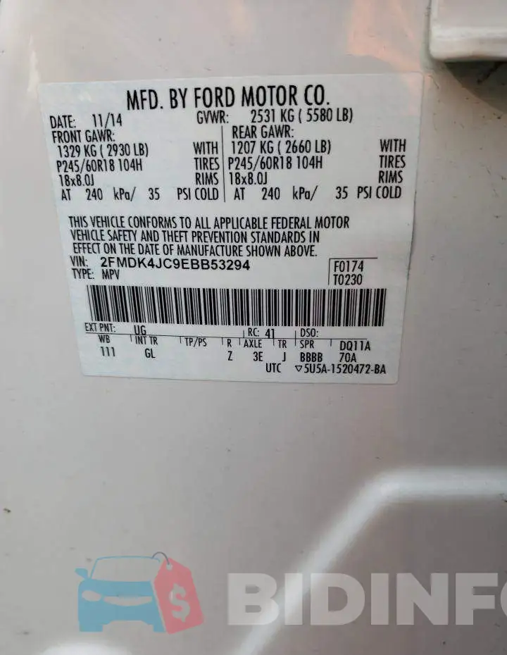 2FMDK4JC9EBB53294 Photo# 13