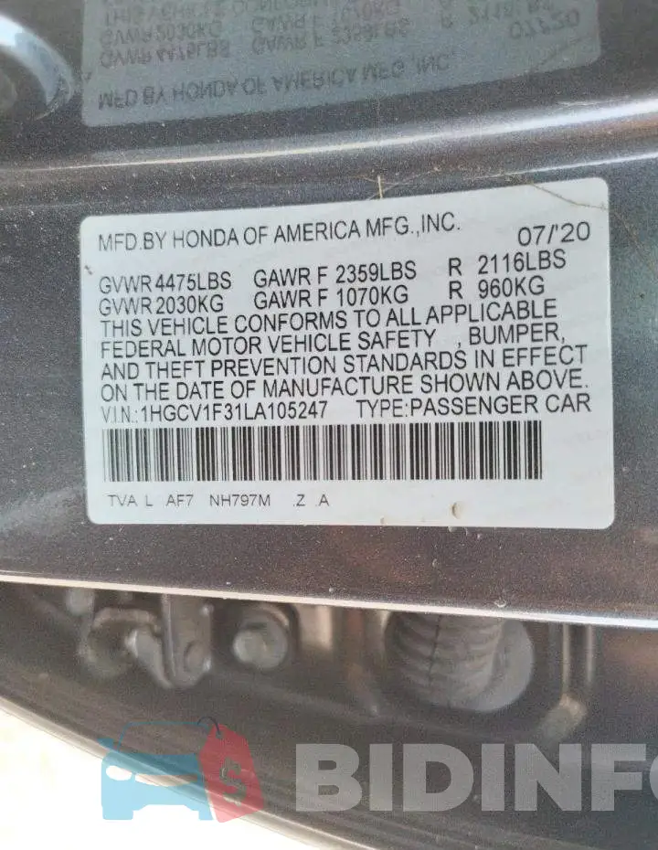 1HGCV1F31LA105247 Photo# 14