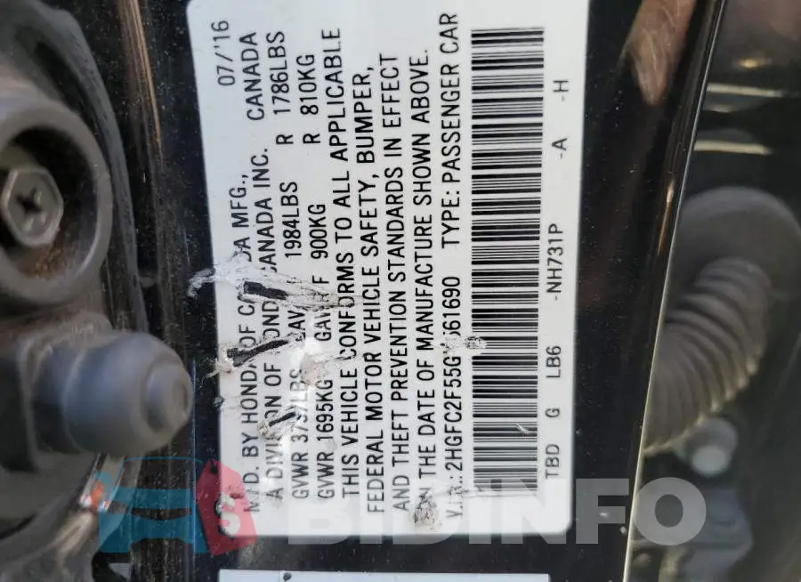 2HGFC2F55GH561690 Photo# 12