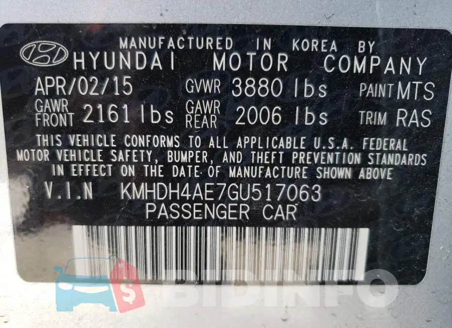 KMHDH4AE7GU517063 Photo# 13