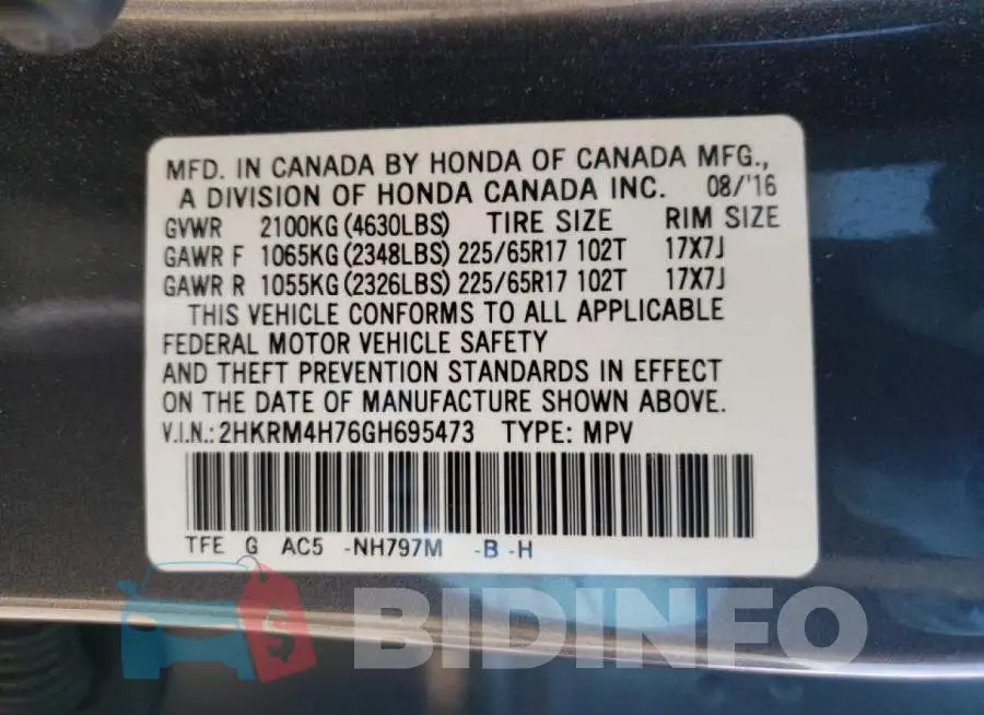 2HKRM4H76GH695473 Photo# 13