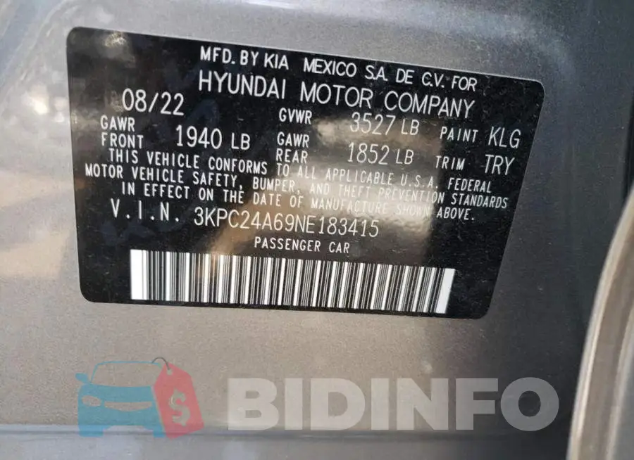 3KPC24A69NE183415 Photo# 13