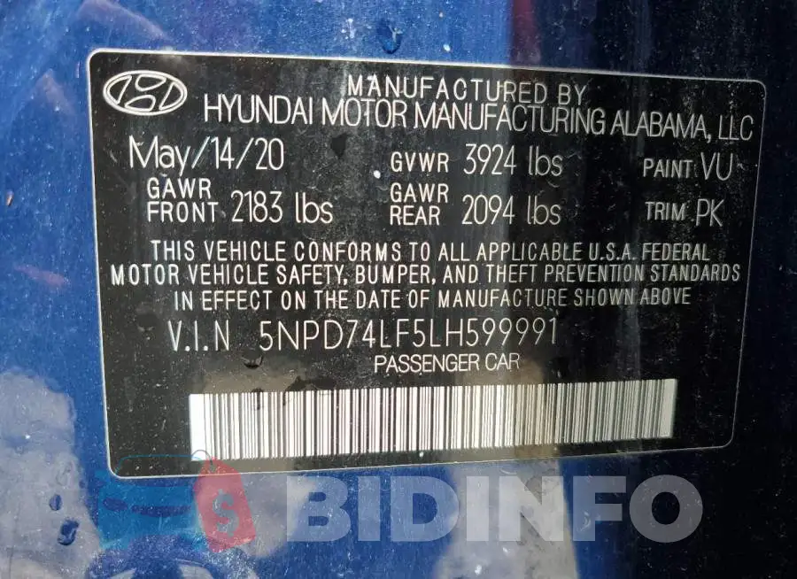 5NPD74LF5LH599991 Photo# 13