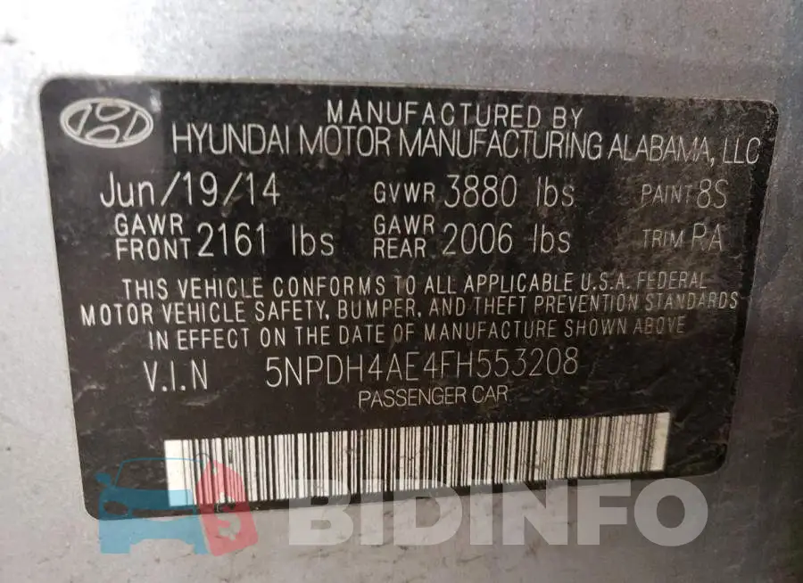 5NPDH4AE4FH553208 Photo# 12