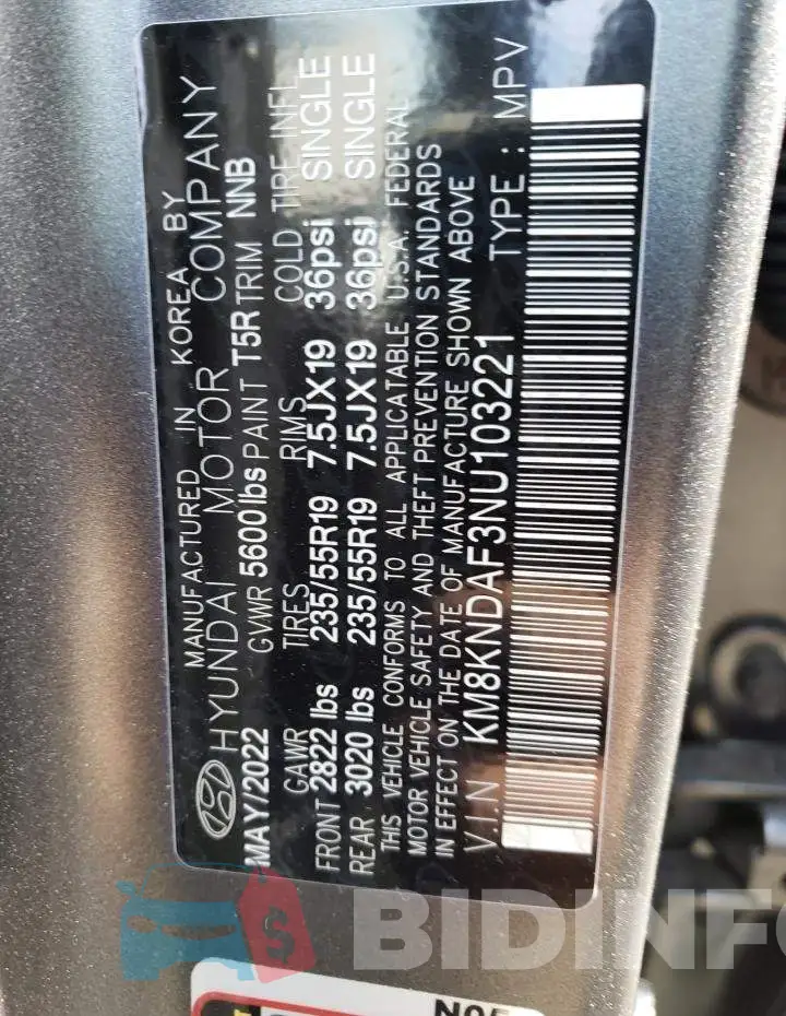 KM8KNDAF3NU103221 Photo# 12