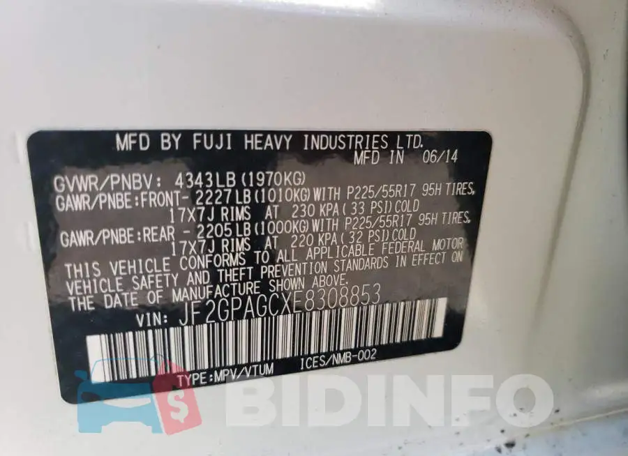 JF2GPAGCXE8308853 Photo# 12