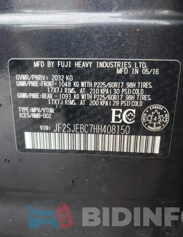 JF2SJEBC7HH408150 Photo# 14