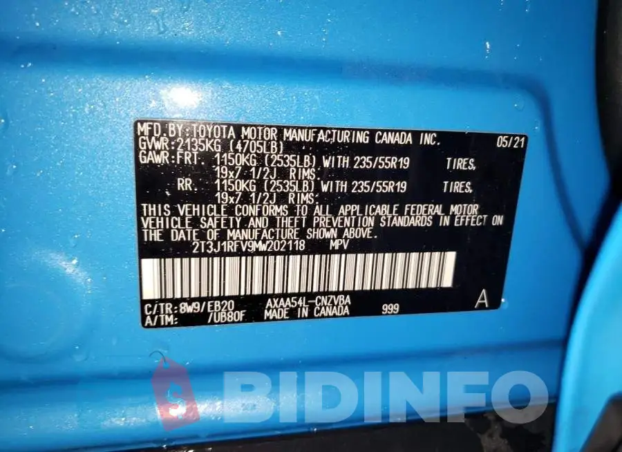 2T3J1RFV9MW202118 Photo# 13