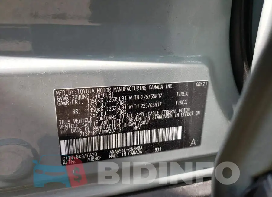 2T3P1RFV1MW207131 Photo# 13