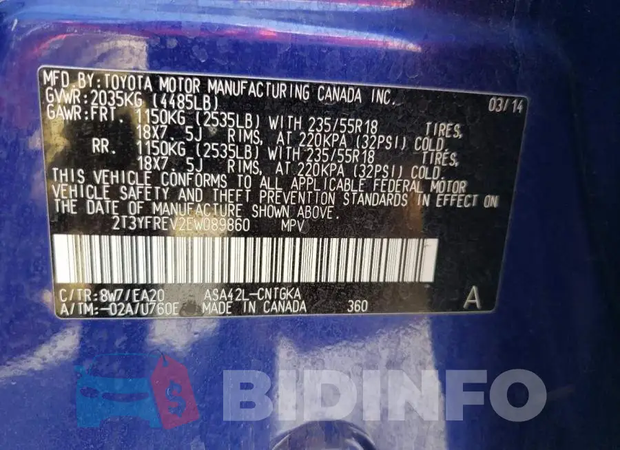 2T3YFREV2EW089860 Photo# 12