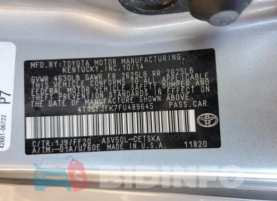 4T1BF1FK7FU489645 Photo# 12