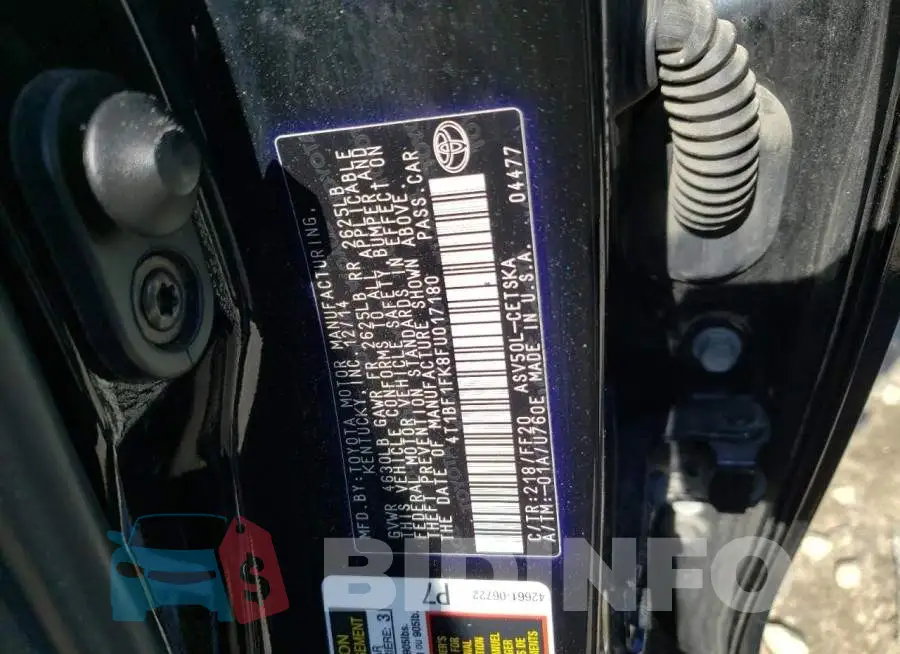4T1BF1FK8FU017180 Photo# 12