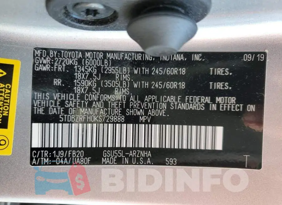 5TDBZRFH0KS729888 Photo# 13