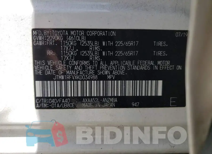 JTMW1RFVXKD034988 Photo# 13