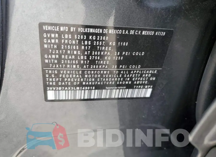 3VV3B7AX3LM149016 Photo# 12