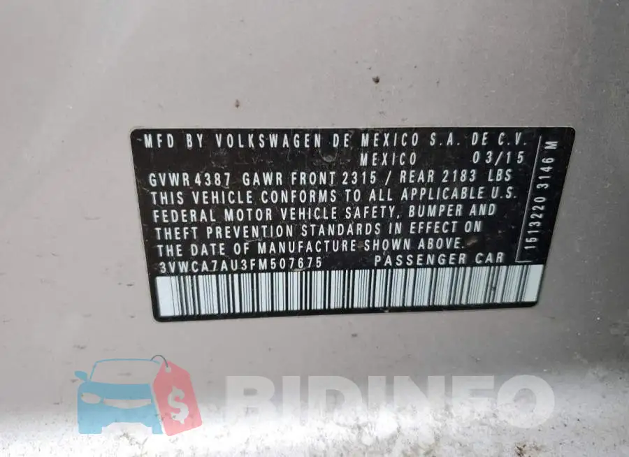 3VWCA7AU3FM507675 Photo# 12