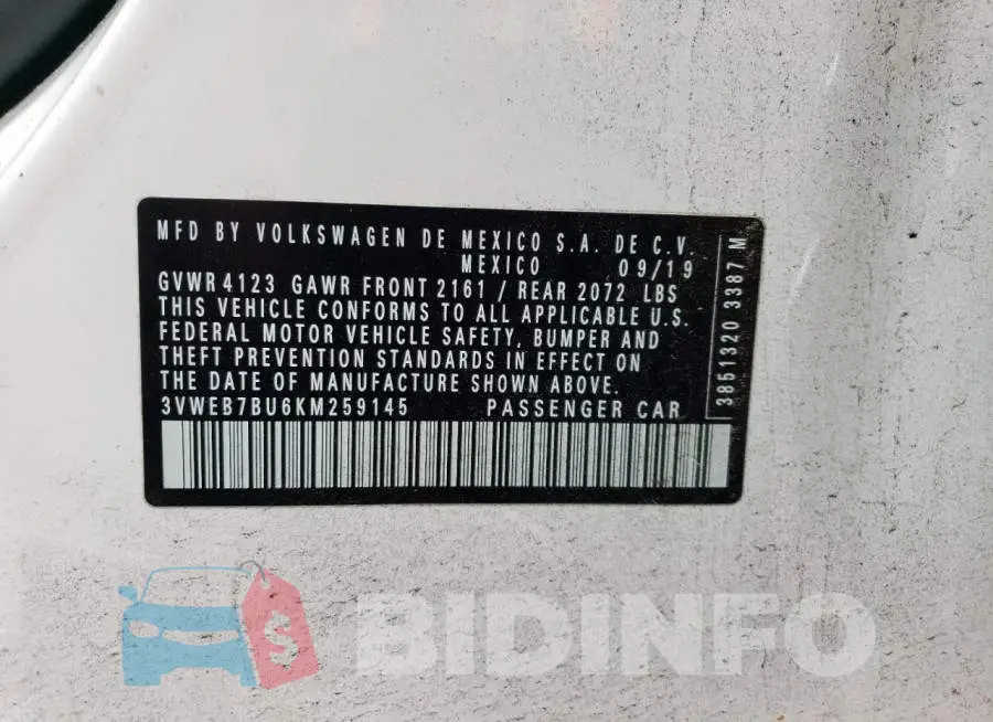 3VWEB7BU6KM259145 Photo# 12