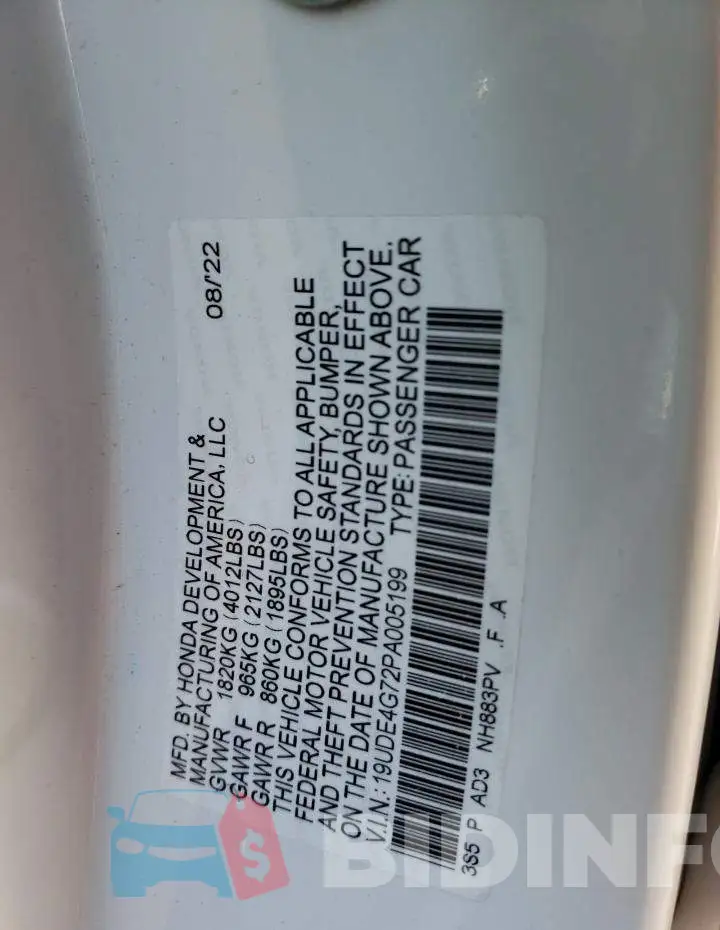 19UDE4G72PA005199 Photo# 13