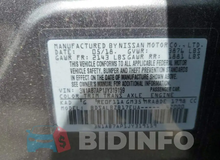 3N1AB7AP1JY319159 Photo# 12