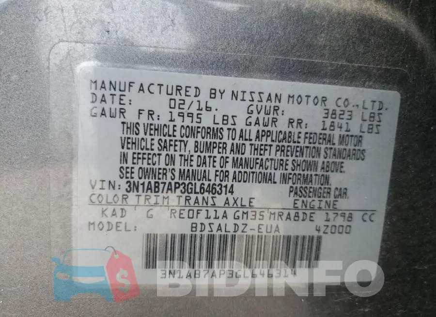 3N1AB7AP3GL646314 Photo# 12