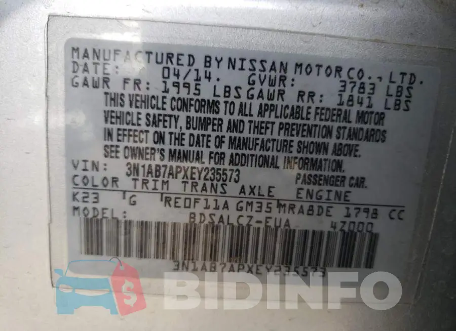 3N1AB7APXEY235573 Photo# 12