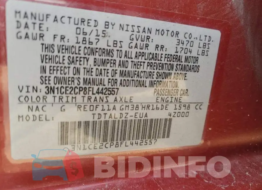 3N1CE2CP8FL442557 Photo# 12
