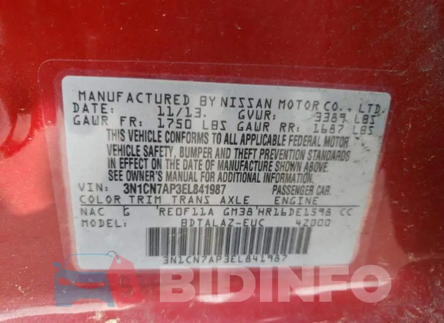 3N1CN7AP3EL841987 Photo# 12
