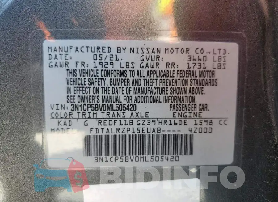 3N1CP5BV0ML505420 Photo# 12