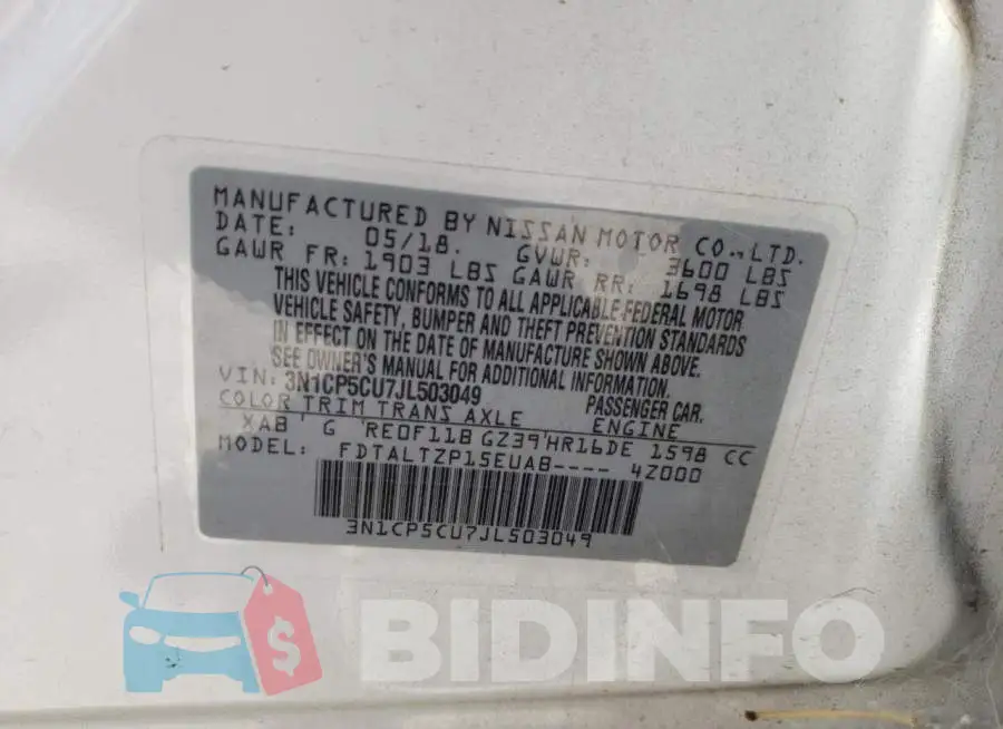 3N1CP5CU7JL503049 Photo# 13