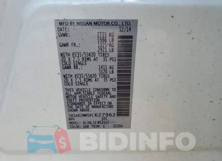 5N1AR2MM5FC627962 Photo# 13