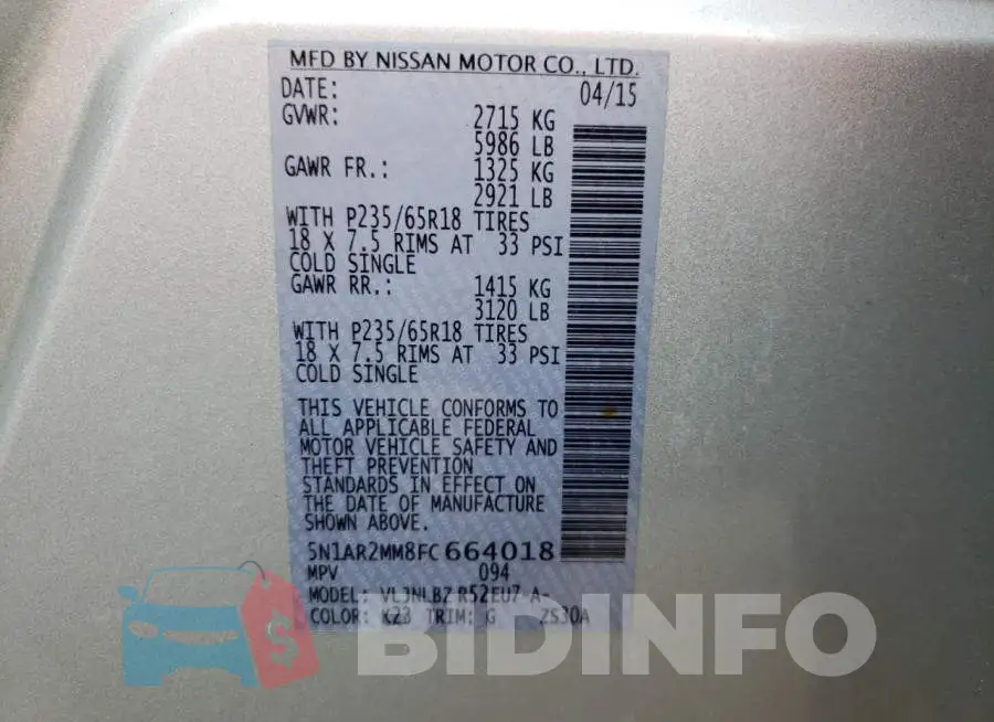 5N1AR2MM8FC664018 Photo# 13