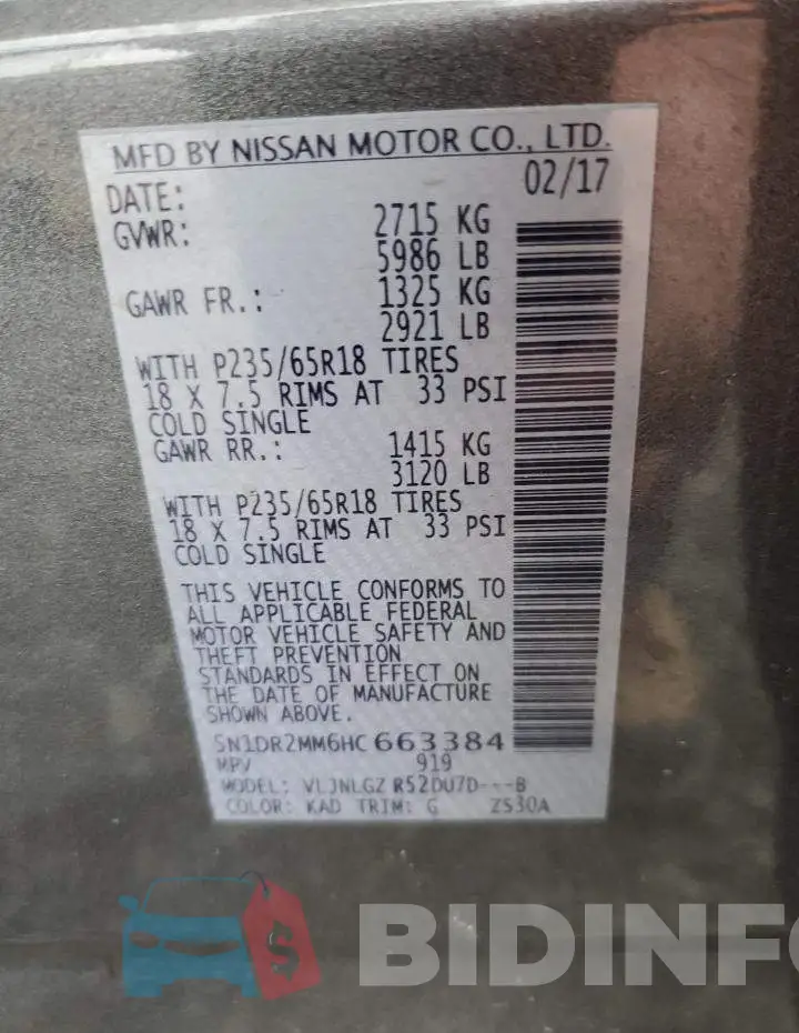 5N1DR2MM6HC663384 Photo# 14