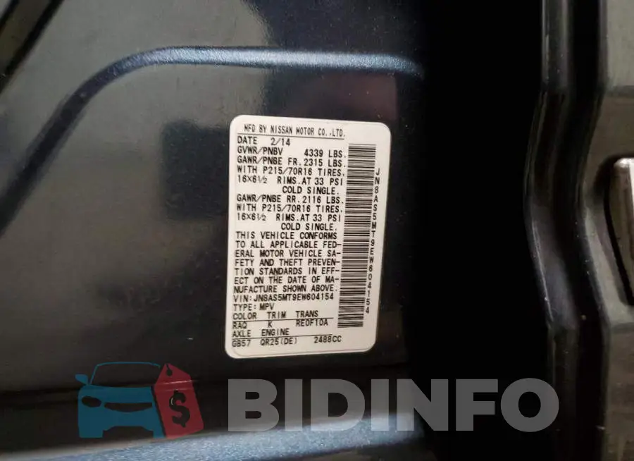JN8AS5MT9EW604154 Photo# 13