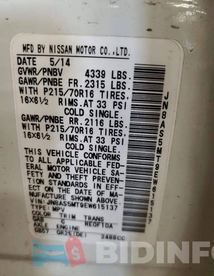 JN8AS5MT9EW615137 Photo# 12