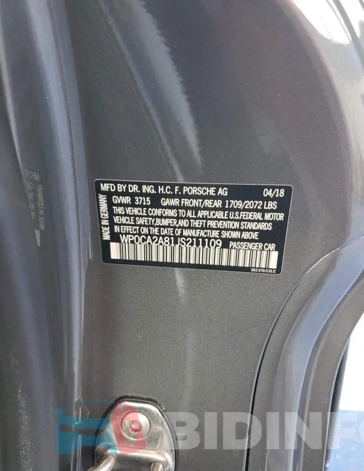 WP0CA2A81JS211109 Photo# 12